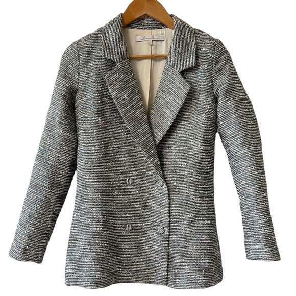 Lovers + Friends Tweed Relaxed Long Button Blazer Preppy Gray - Picture 1 of 14